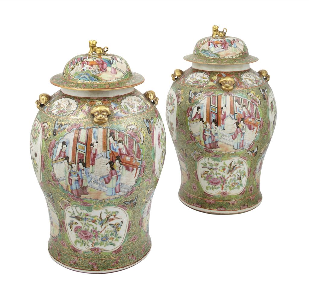 Appraisal: GOOD PAIR OF CANTON COVERED JARS QING DYNASTY MID TH