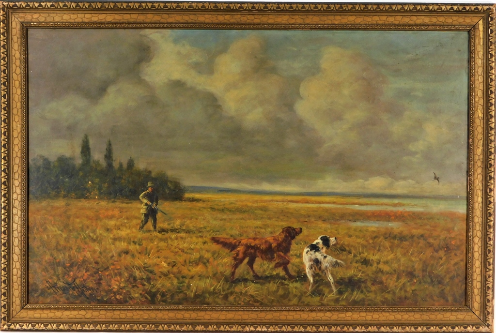 Appraisal: GREGORY HOLLYER HUNTING DOGS LANDSCAPE PAINTING United Kingdom United States