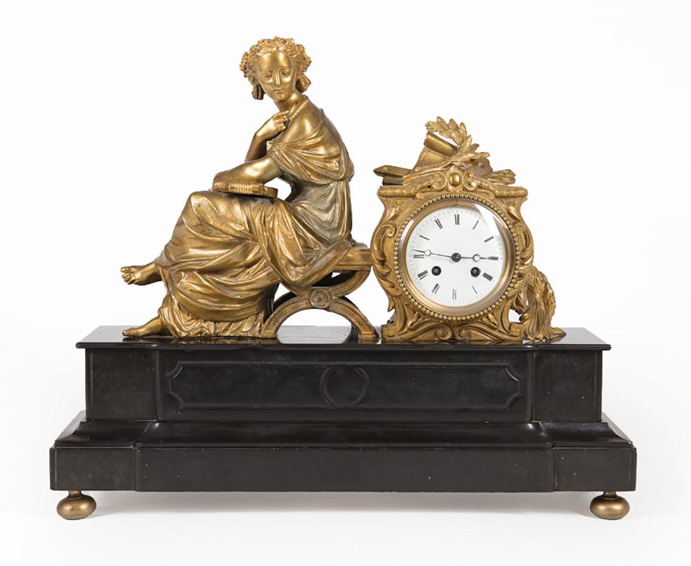 Appraisal: Antique French Bronze and Marble Figural Mantel Clock Japy Fils