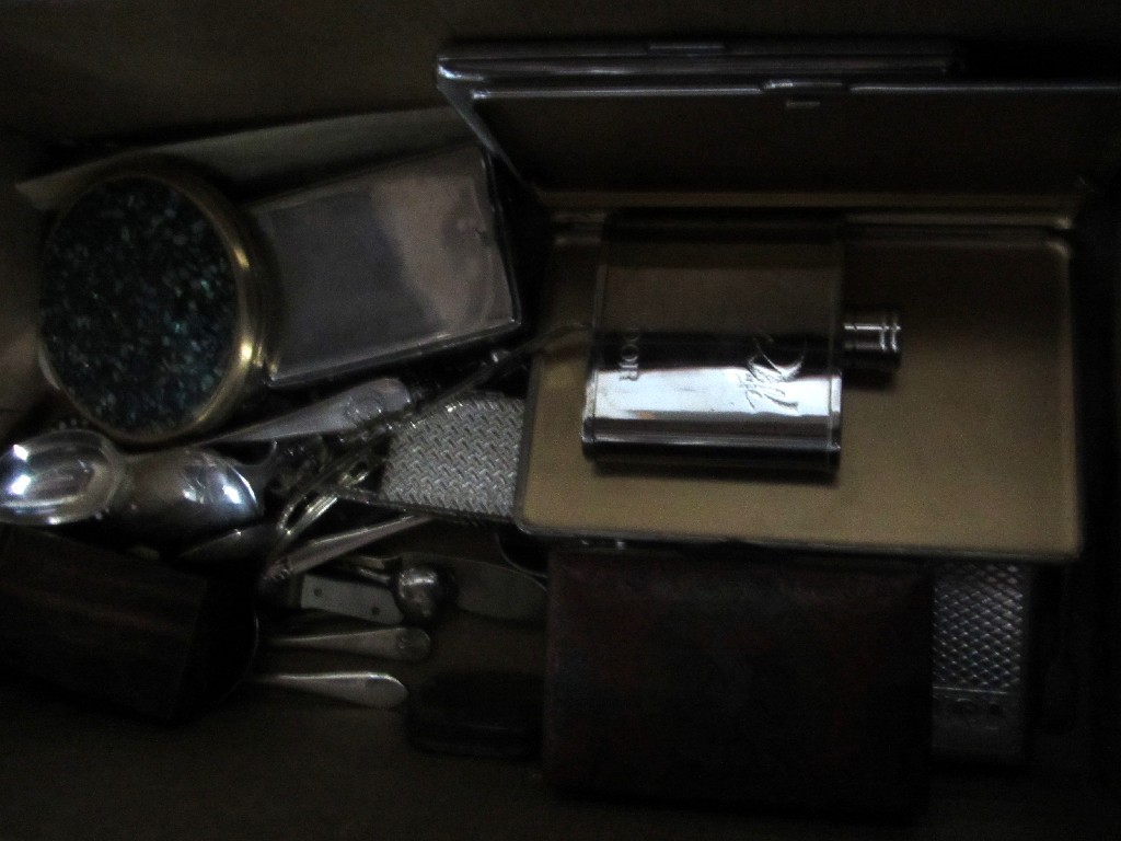 Appraisal: Box of miscellania - cigarette cases compact EP cutlery etc