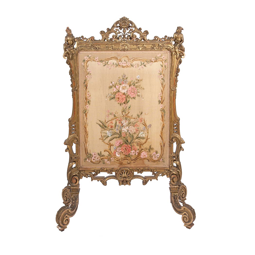 Appraisal: Louis XV Style Gilt-Wood Aubusson Upholstered Fireplace Screen The straight