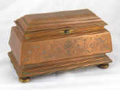 Appraisal: A silk lined sarcophagus shaped gilt bronze jewel casket on