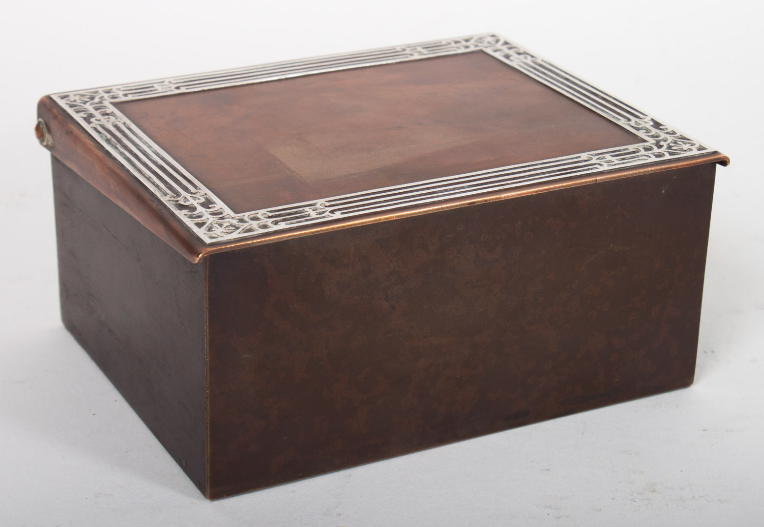 Appraisal: Heintz silver inlaid bronze cigarette box early th century cedar-lined