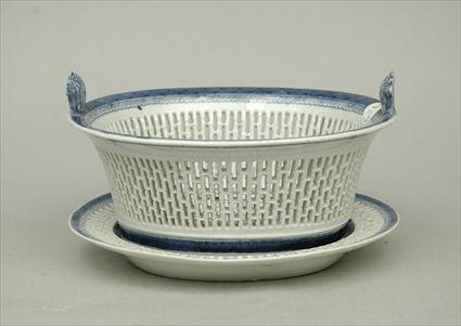 Appraisal: Blue and White Reticulated Bowl together with a Stand