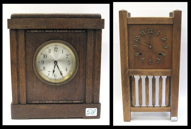 Appraisal: TWO OAK CASED MANTEL CLOCKS H American Mission style clock