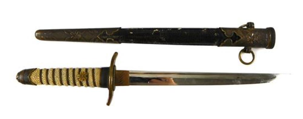 Appraisal: ASIAN WWII Japanese naval dagger white shagreen grip wrapped with