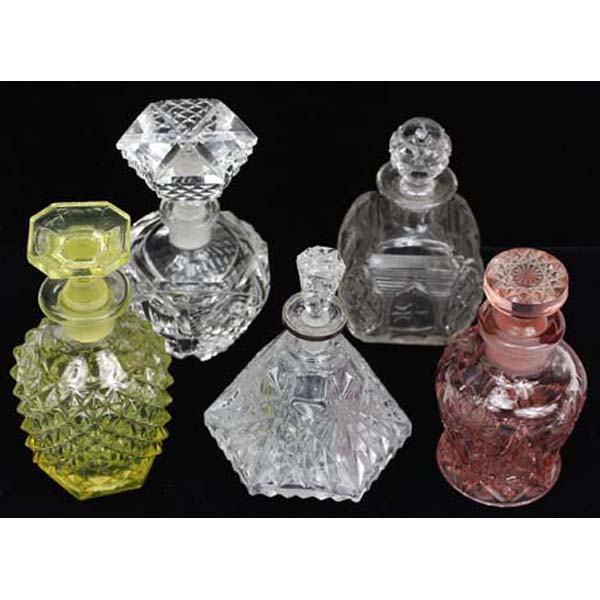 Appraisal: Five Pressed and Cut Glass Crystal Perfume Bottles in Pink