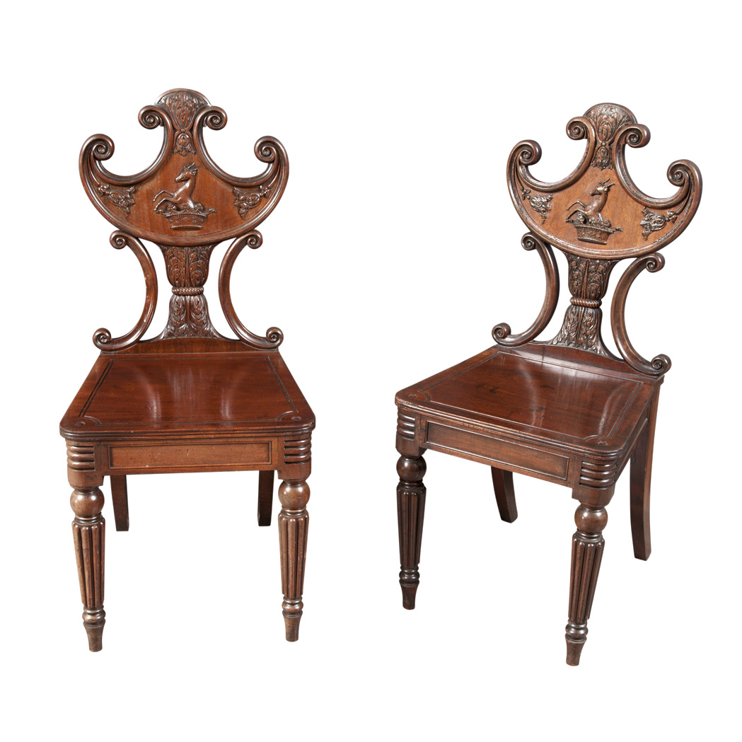 Appraisal: Pair of George IV Mahogany Hall Chairs Possibly Irish first