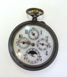 Appraisal: Swiss Pocket Watch With Complications Swiss Pocket Watch With Complications