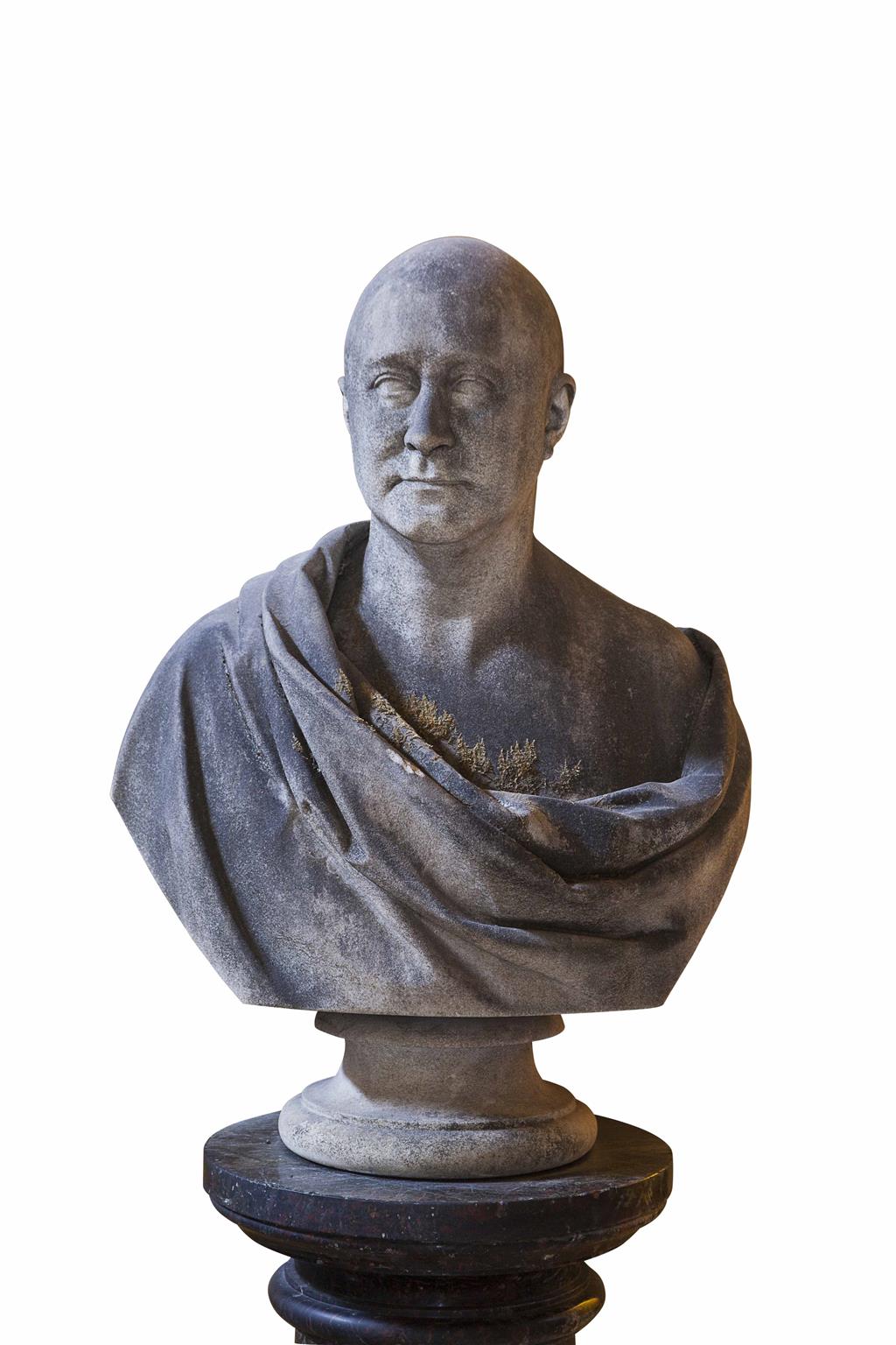 Appraisal: WEATHERED MARBLE BUST OF A GENTLEMAN TH TH CENTURY draped