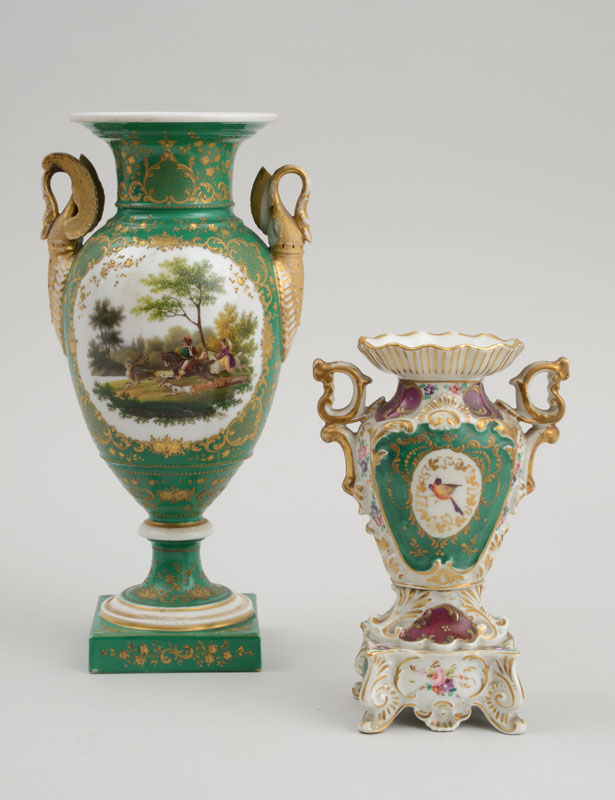 Appraisal: PARIS PORCELAIN SCENIC VASE AND A SMALL VASE The one