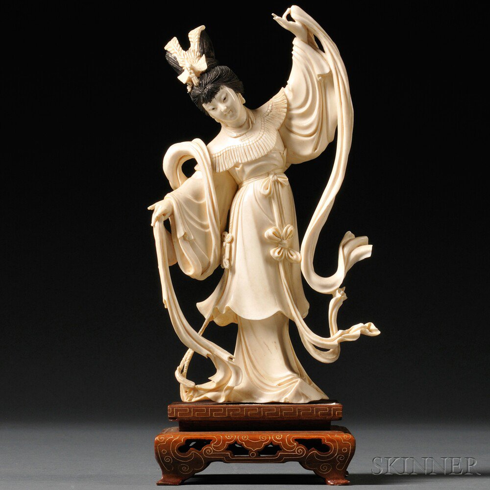 Appraisal: Ivory Carving of a Dancing Woman China dressed in a