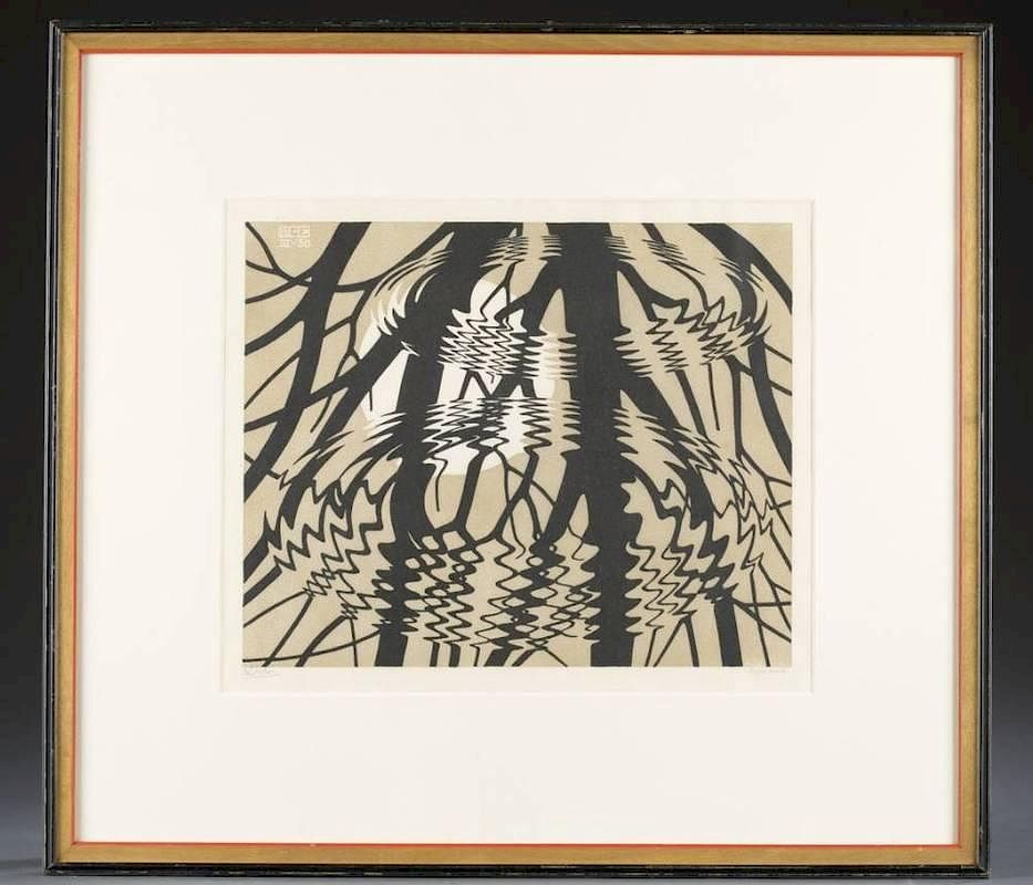 Appraisal: M C Escher Linocut Rippled Surface brown-gray Escher Maurits Cornelius