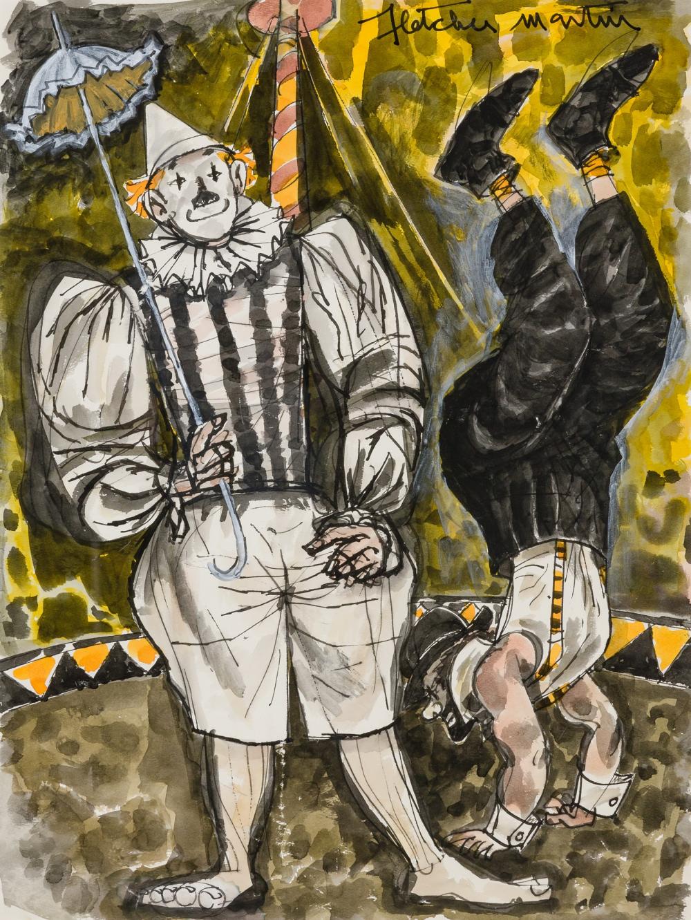 Appraisal: FLETCHER MARTIN American - Clowns watercolor and marker on paper