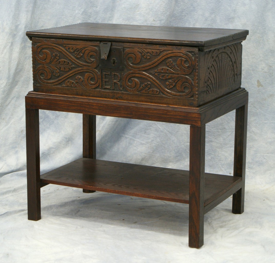 Appraisal: English oak Jacobean bible box on later stand front and