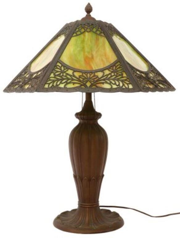 Appraisal: American slag glass table lamp early th c hexagonal shade