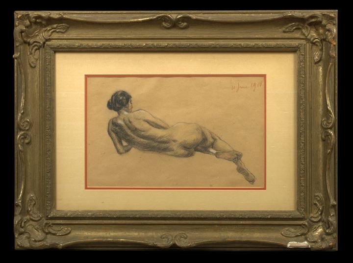 Appraisal: American School First Quarter th Century Reclining Female Nude charcoal