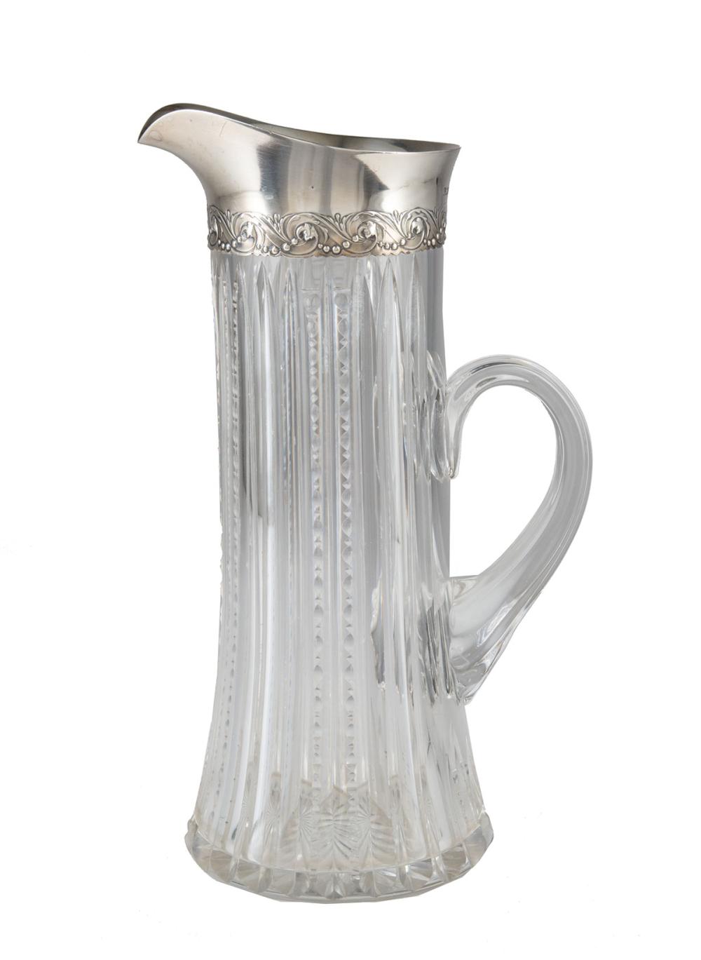 Appraisal: American Brilliant Cut Glass Claret Pitcher with Sterling Silver Mounts