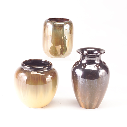 Appraisal: FULPER Three vases covered in Cat's Eye flambe glaze Short