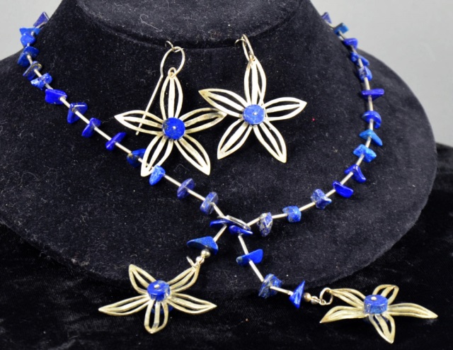 Appraisal: Silver Lapis Necklace And EarringsStamped silver- a higher standard than