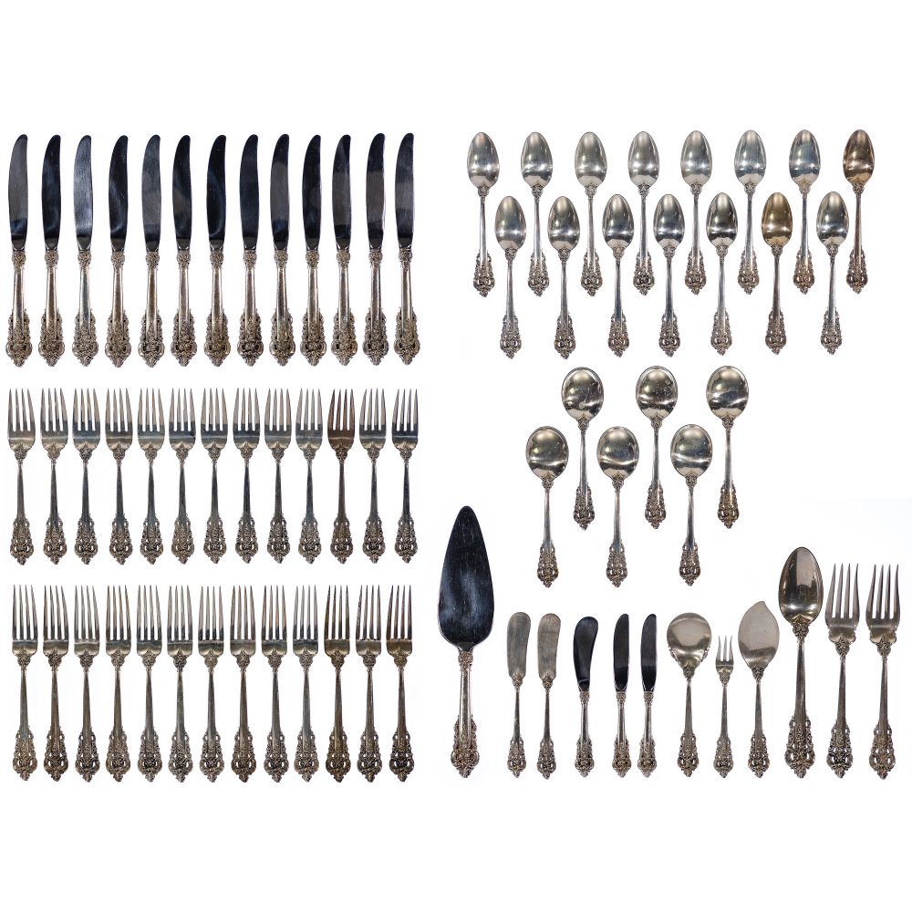 Appraisal: WALLACE GRAND BAROQUE STERLING SILVER FLATWARE items including -inch stainless