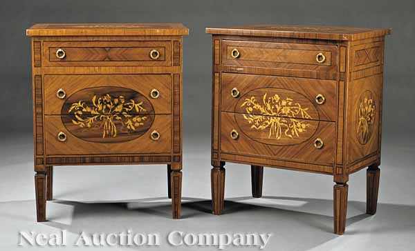 Appraisal: A Pair of Italian Neoclassical-Style Fruitwood and Marquetry Commodes each