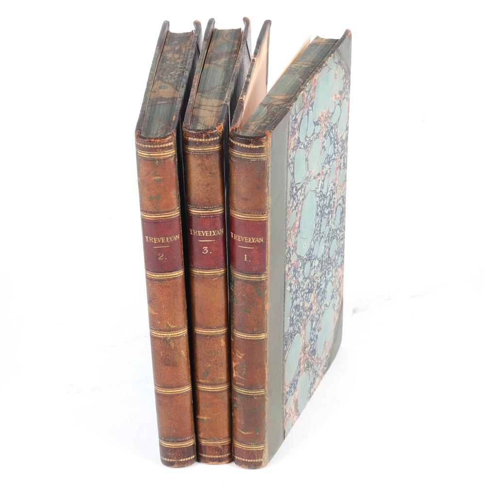 Appraisal: THREE HALF-BOUND LEATHER ON MARBLE BOARD THREE VOLUME ANTIQUE BOOKS