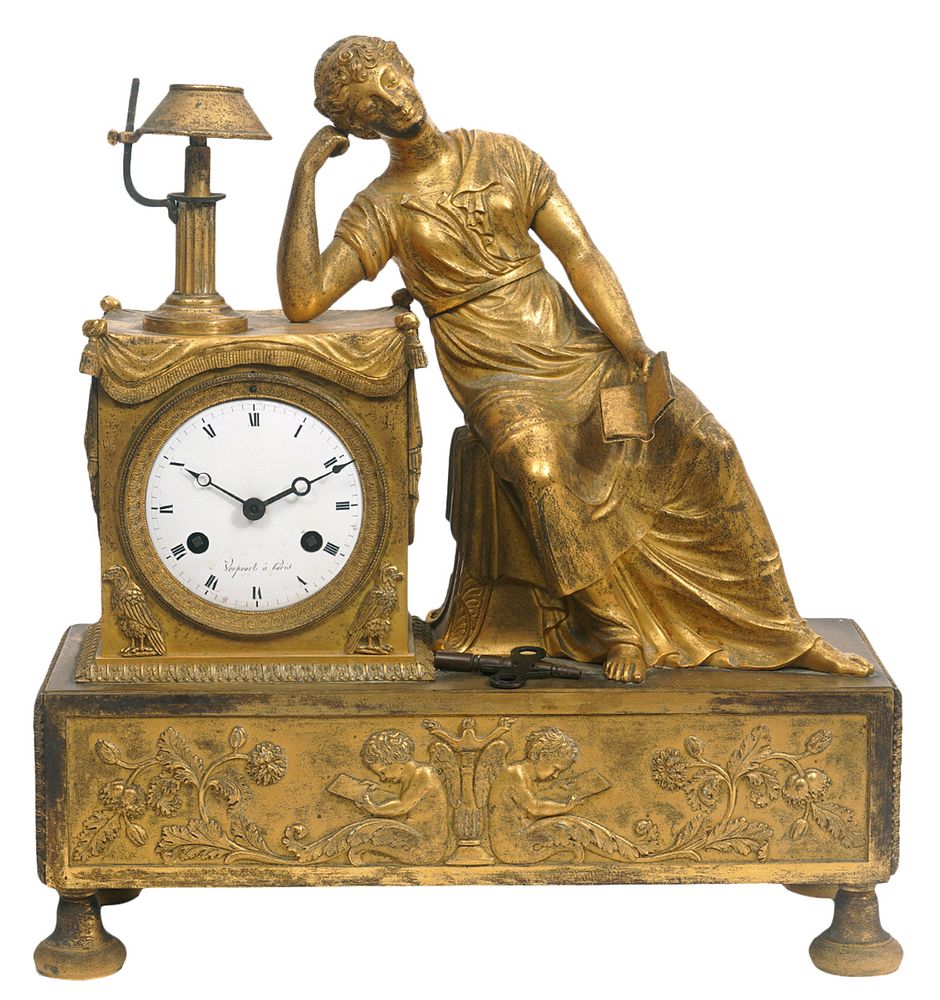 Appraisal: French Empire Gilt Bronze th C Mantel Clock French Empire