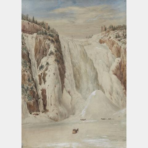 Appraisal: CORNELIUS KRIEGHOFF MONTMORENCY FALLS CIRCA watercolour laid down on illustration