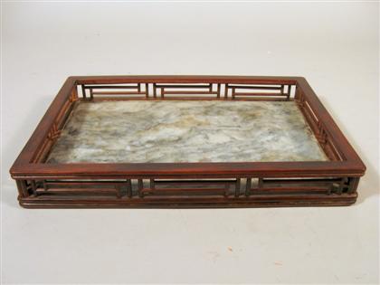 Appraisal: Chinese hardwood and marble tray qing dynasty Of rectangular form