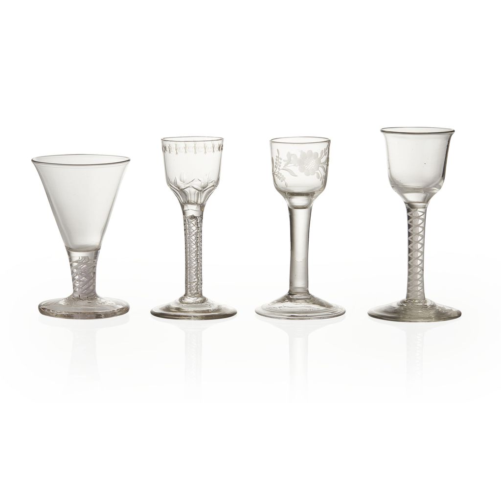 Appraisal: GROUP OF FOUR GEORGIAN WINE GLASSES TH CENTURY comprising an