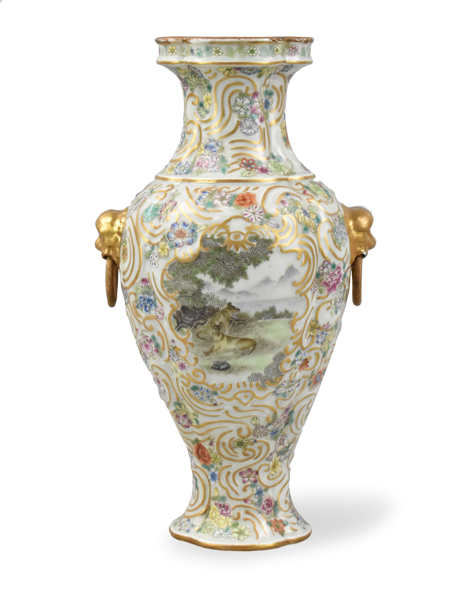 Appraisal: An unusual Chinese gilt enamel vase with medallion panels of