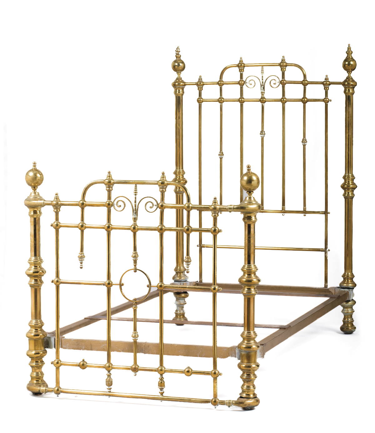 Appraisal: PAIR OF VICTORIAN ELABORATELY-CAST BRASS TWIN BEDSTEADS EACH WITH STICK