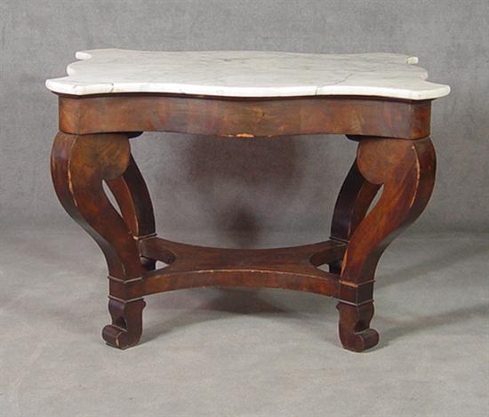 Appraisal: Burl Walnut Veneer Marble Top Table Mid th Century White