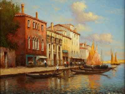 Appraisal: Yuri Zeleng Russian b Small Stores of Venice Oil on