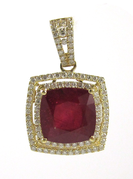 Appraisal: RUBY DIAMOND AND FOURTEEN KARAT GOLD PENDANT with AGI appraisal