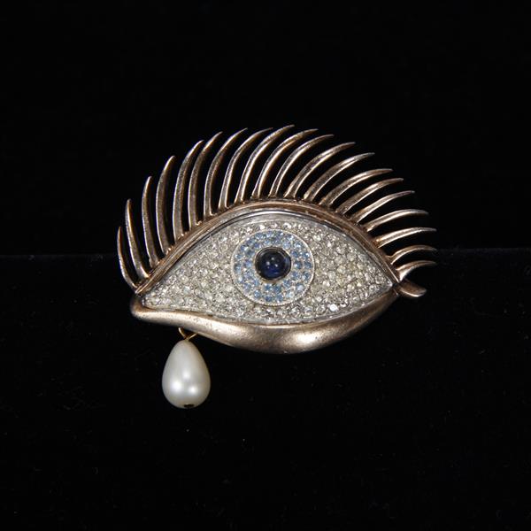 Appraisal: Mazer Sterling Silver Pave' Eye pin with pearl drop tear