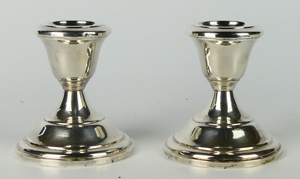 Appraisal: Pr FISHER STERLING SILVER WEIGHTED CANDLEHOLDERS A pair of Fisher