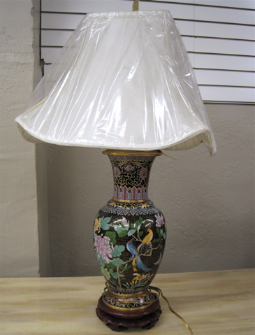 Appraisal: CHINESE CLOISONNE VASE TABLE LAMP the vase decorated with colorful