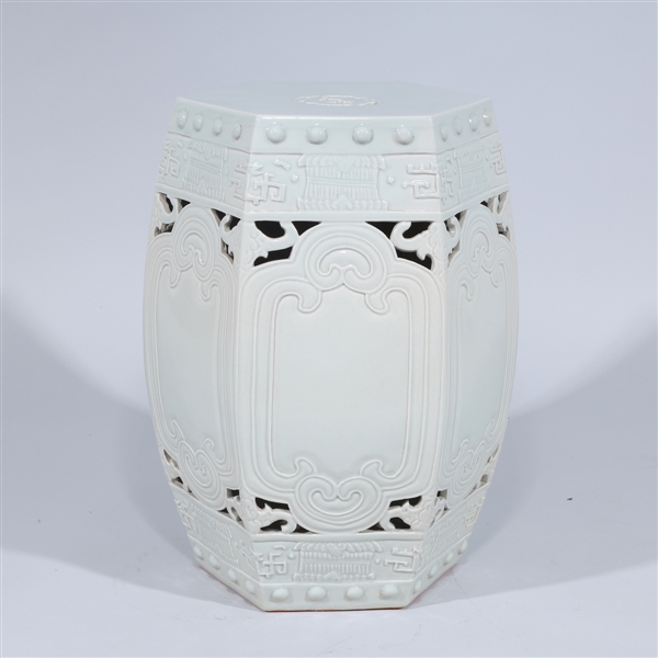 Appraisal: Chinese hexagonal celadon porcelain garden seat with bat and geometric