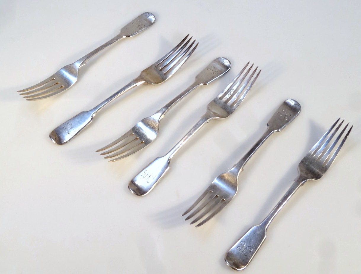 Appraisal: A set of six Victorian silver table forks by Samuel