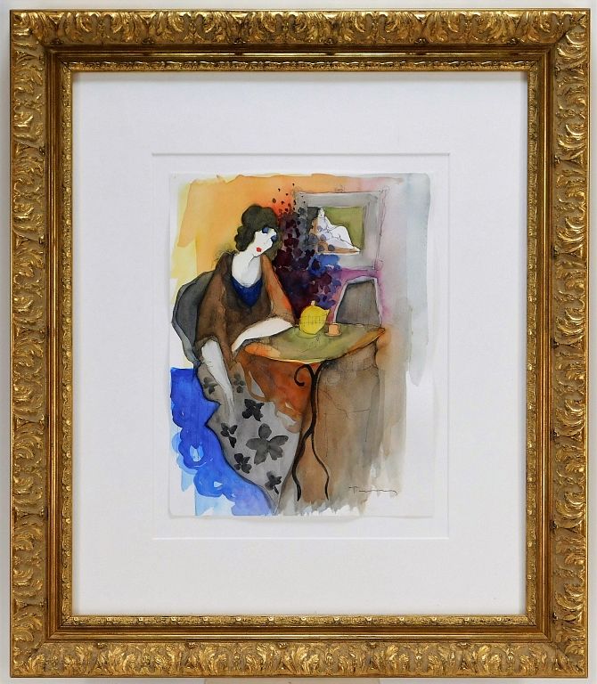 Appraisal: Itzchak Tarkay Elegant Lady Watercolor Painting Serbia Israel - Depicts