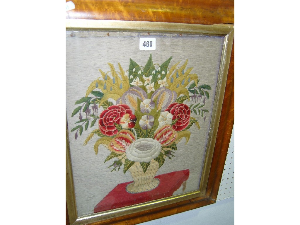 Appraisal: A th century long stitch wool work panel showing a