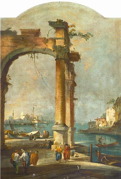 Appraisal: After Francesco Guardi A Venetian capriccio with figures among ruins