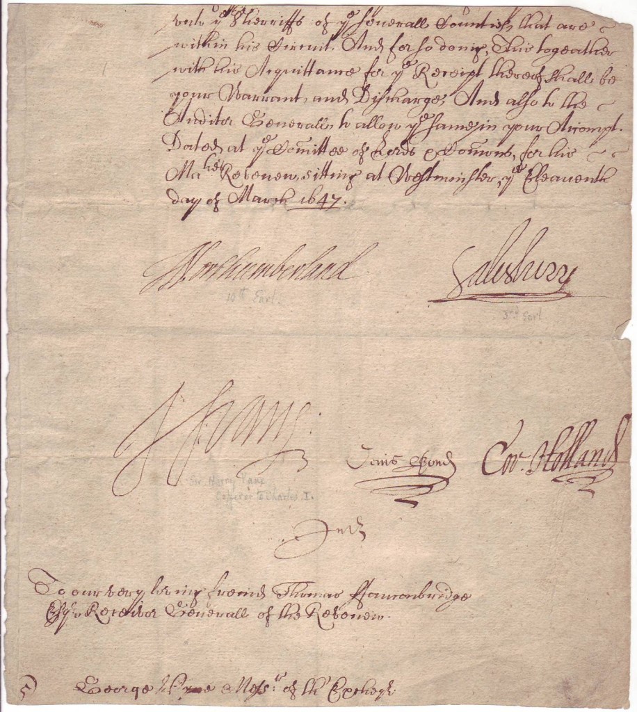 Appraisal: VANE HENRY Fragment of a Document Signed HVane sending orders