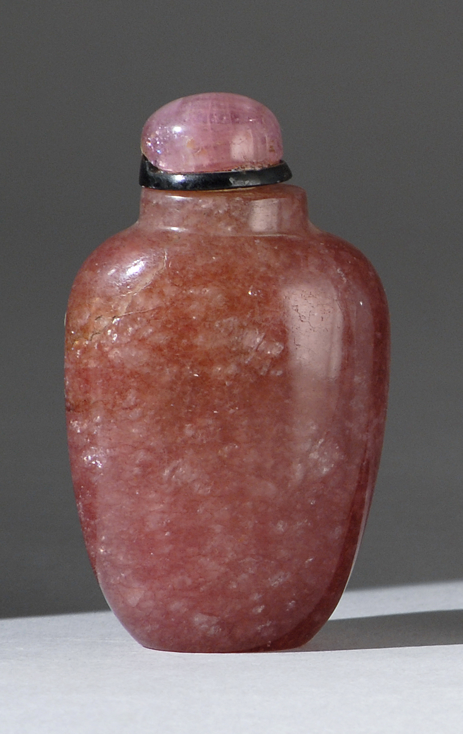 Appraisal: ROSE QUARTZ SNUFF BOTTLE In ovoid form Height cm Pink