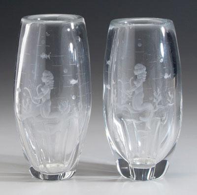 Appraisal: Pair Kosta mermaid vases intaglio-cut underwater scene with mermaid holding