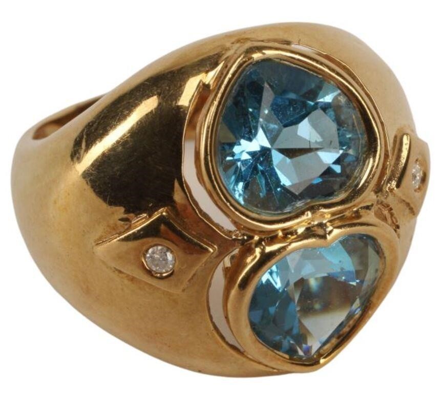 Appraisal: Estate kt gold ring two heart-shaped blue topaz two small