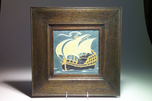 Appraisal: GRUEBY tile decorated in cuenca with a tall ship in