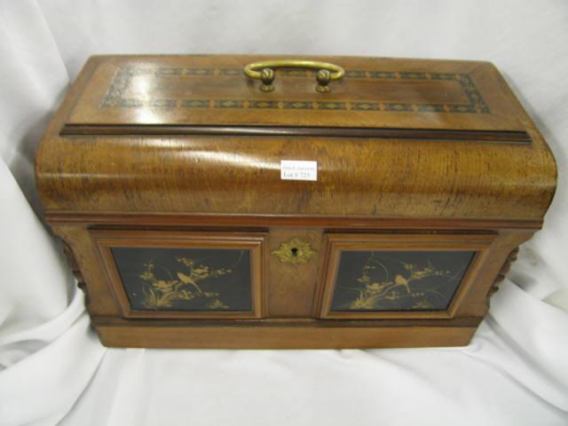 Appraisal: Victorian Wooden Travel Box with Japanese lacquerware panels of birds